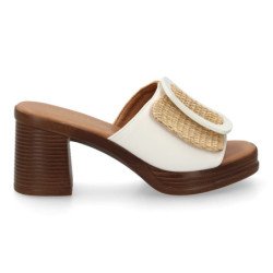 Zuecos de tacón cómodo hebilla color blanco VR5-1610