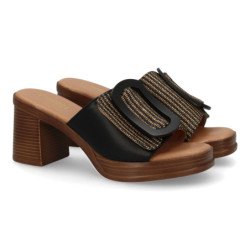 Zuecos de tacón cómodo hebilla color negro VR5-1610