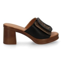 Zuecos de tacón cómodo hebilla color negro VR5-1610