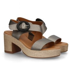 Sandalias de plataforma y tacón en yute para mujer color negro VR5-1610