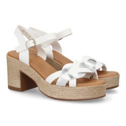Sandalias de plataforma y tacón en yute para mujer color blanco VR5-1614