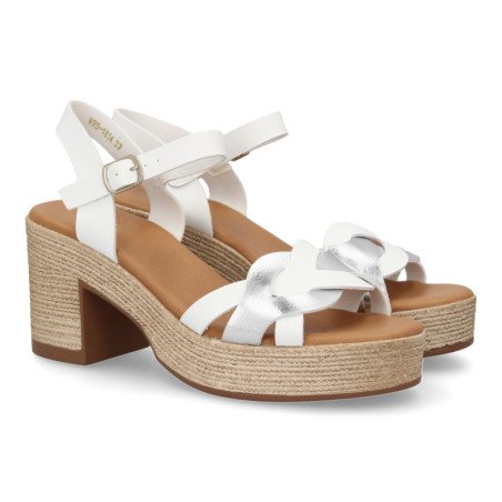 Sandalias de plataforma y tacón en yute para mujer color blanco VR5-1614