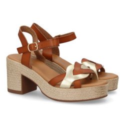 Sandalias de plataforma y tacón en yute para mujer color camel VR5-1614