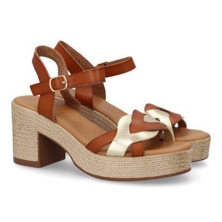 Sandalias de plataforma y tacón en yute para mujer color camel VR5-1614