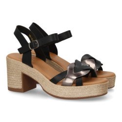 Sandalias de plataforma y tacón en yute para mujer color negro VR5-1614