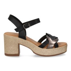 Sandalias de plataforma y tacón en yute para mujer color negro VR5-1614