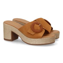 Zuecos de plataforma y tacón en yute para mujer color camel VR5-1615