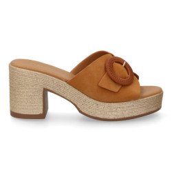 Zuecos de plataforma y tacón en yute para mujer color camel VR5-1615