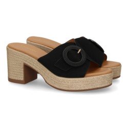 Zuecos de plataforma y tacón en yute para mujer color negro VR5-1615