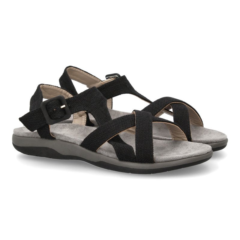 Sandalias planas cómodas para mujer color negro VR5-1655 Sandalias planas cómodas para mujer color negro VR5-1655