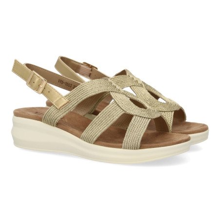 Sandalias doradas planas cómodas para mujer VR5-1663