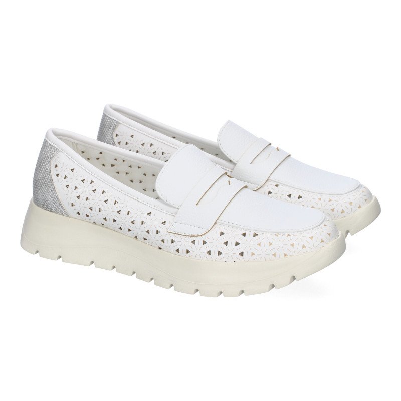 Mocasines planos calados para mujer color blanco VR5-1676