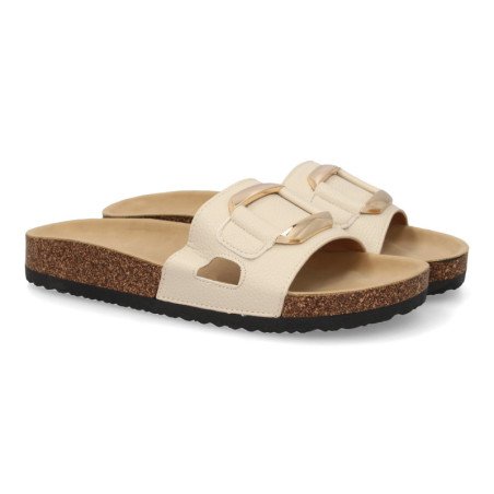 Sandalias planas cómodas suela bio para mujer color beige VR5-1756