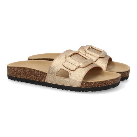 Sandalias planas cómodas elegantes para mujer color champan VR5-1756