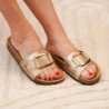 Sandalias planas cómodas elegantes para mujer color champan VR5-1756