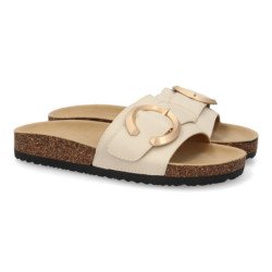 Sandalias planas cómodas bio en pala para mujer color beige VR5-1757