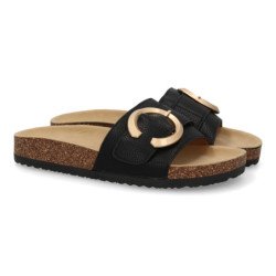 Sandalias planas cómodas bio en pala para mujer color negro VR5-1757