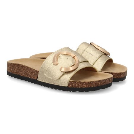 Sandalias planas cómodas bio en pala para mujer color oro VR5-1757