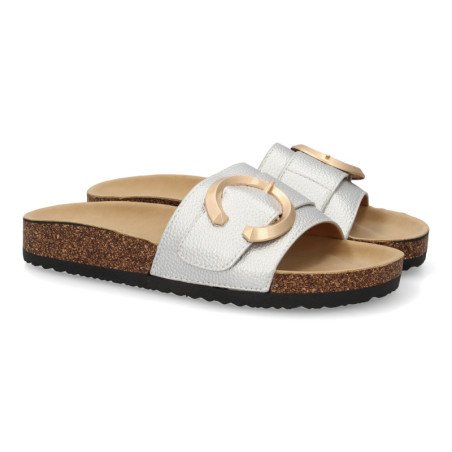 Sandalias plateadas planas cómodas diseño para mujer VR5-1757