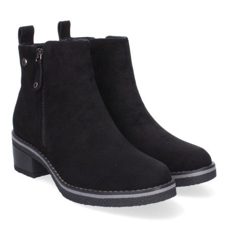 Botines de tacón bajo elegantes cómodos para mujer color negro VRA-1000