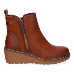 Botines de cuña cómoda cremallera para mujer color cuero VRA-1066