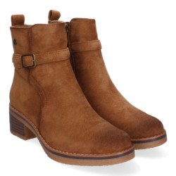 Botines de tacon bajo cómodos hebilla para mujer taupe VRA-1072