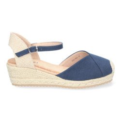 Sandalias de cuña baja en yute para mujer color marino VRA-695
