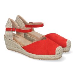 Sandalias de cuña baja en yute para mujer color rojo VRA-695
