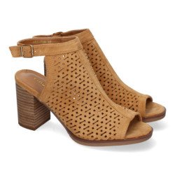 Sandalias de tacón cómodo diseño calado para mujer color cuero VRA-786
