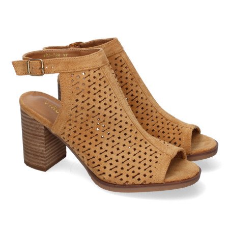 Sandalias de tacón cómodo diseño calado para mujer color cuero VRA-786