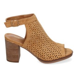 Sandalias de tacón cómodo diseño calado para mujer color cuero VRA-786