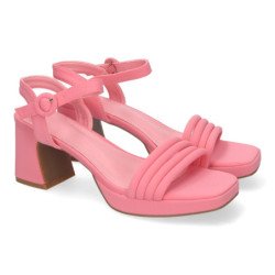 Sandalias de vestir tacón medio cómodo de mujer color rosa W18-128