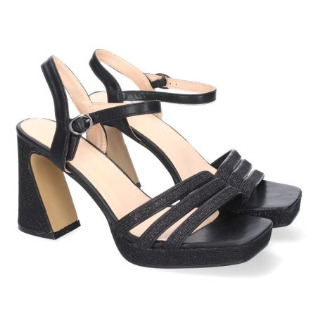 Sandalias de tacón medio fiesta para mujer color negro W18-55