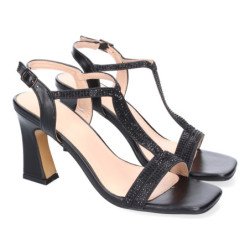 Sandalias de tacón medio fiesta para mujer color negro W18-79