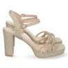 Sandalias color oro de vestir de tacón ancho material brillo mujer