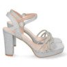 Sandalias color plata de vestir de tacón ancho material brillo mujer