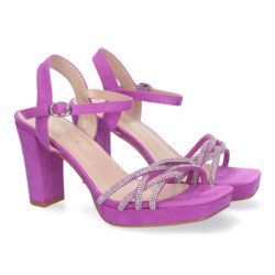 Sandalias de tacón para fiesta pala brillante mujer color lila WXL772