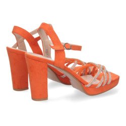 Sandalias de tacón para fiesta pala brillante mujer color naranja WXL772