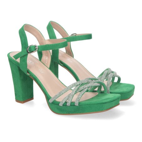Sandalias de tacón para fiesta pala brillante mujer color verde WXL772