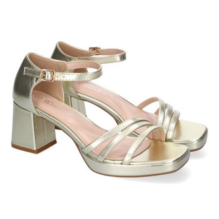 Sandalias doradas de tacón comodo para fiesta mujer WXL821