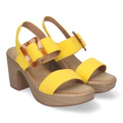 Sandalias de tacón y plataforma para mujer hebilla nacarada color amarillo XFH-785