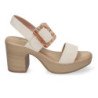 Sandalias de tacón y plataforma para mujer hebilla nacarada color beige XFH-785