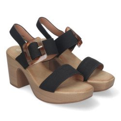 Sandalias de tacón y plataforma para mujer hebilla nacarada color negro XFH-785