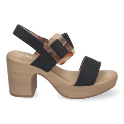 Sandalias de tacón y plataforma para mujer hebilla nacarada color negro XFH-785