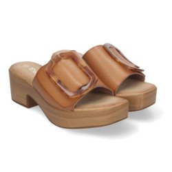 Zuecos de tacón y plataforma para mujer hebilla nacarada beige XFH783