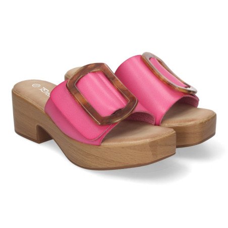 Zuecos de tacón y plataforma para mujer hebilla nacarada fucsia XFH783