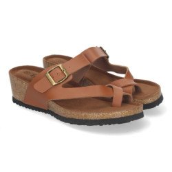 Sandalias de cuña bio estilo esclava para mujer color camel YF-87