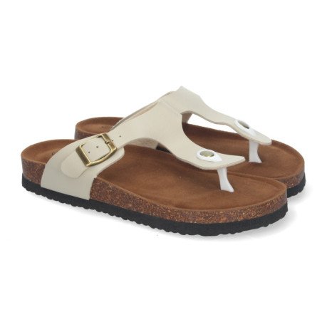 Sandalias planas bio cómodas esclavas para mujer color beige YF-89