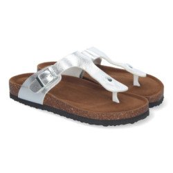 Sandalias plateadas planas bio esclavas cómodas para mujer YF-89