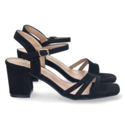 Sandalias de tacón bajo pala de tiras mujer color negro